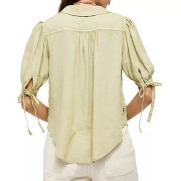 Free People Green Safari Babe Button-Down Top Size large - Picture 3 of 7
